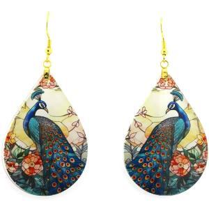 Asian peacock earrings on a yellow background