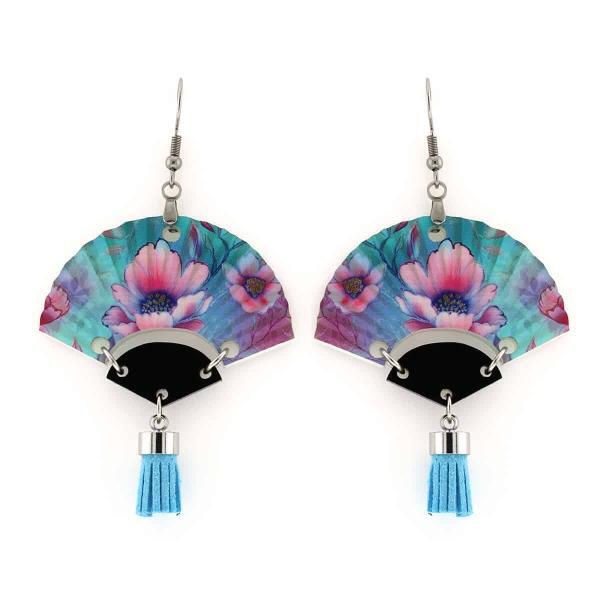 tranquil aqua tassel fan earrings