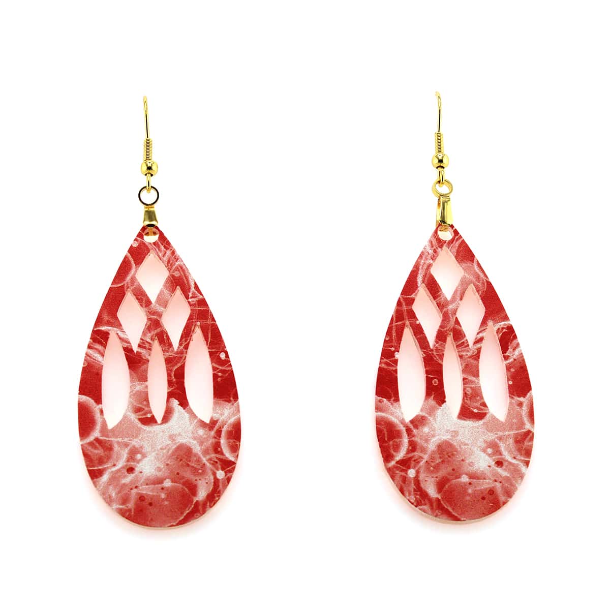 Small Red Crystal Abstract Dangle Earrings on Gold | L&M Bling - lmbling