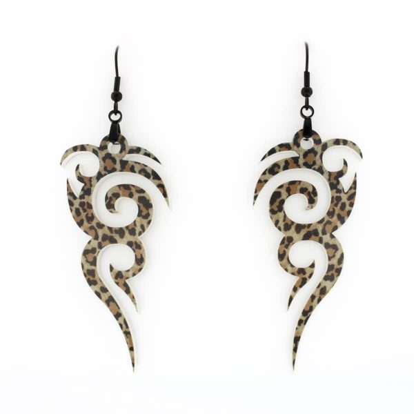 edgy tribal earrings with leopard spots